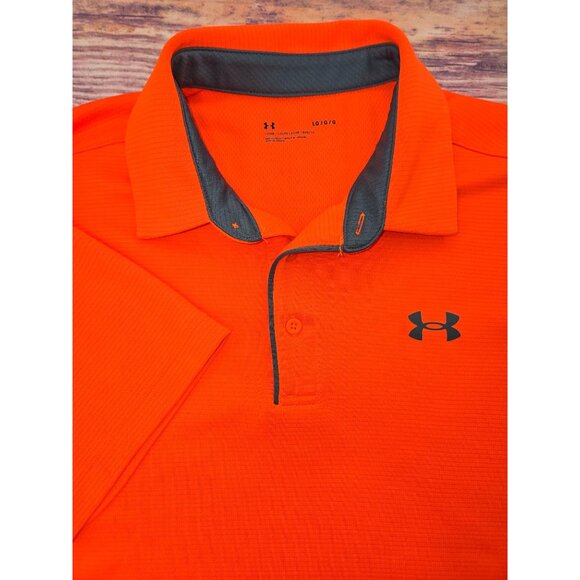 Under Armour Mens Orange Polo Shirt Large Loose Fit Polyester Lightweight - Picture 4 of 8